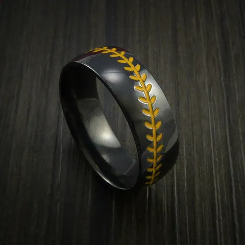 Black Zirconium Baseball Men's Ring with Polish Finish