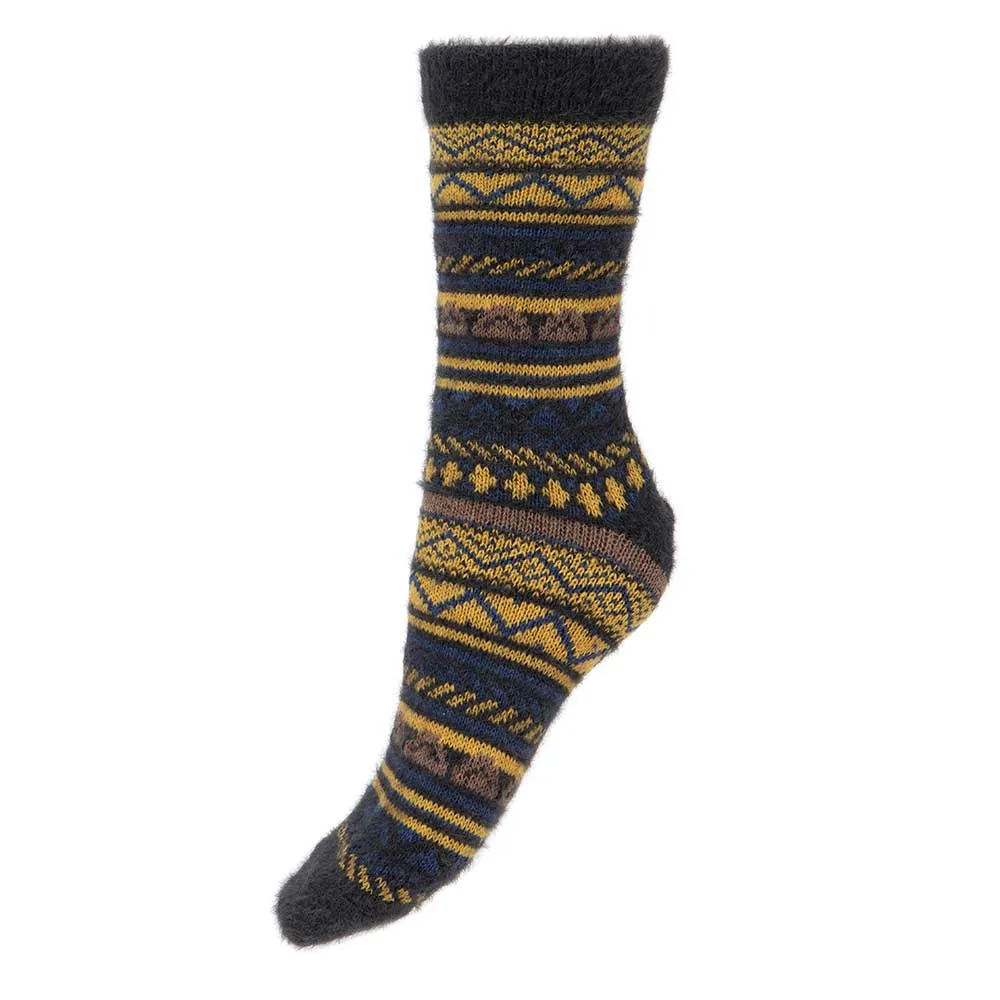 Blue and Yellow patterned Wool blend socks