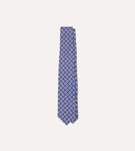 Blue Small Paisley Leaf Print Silk Self Tipped Tie