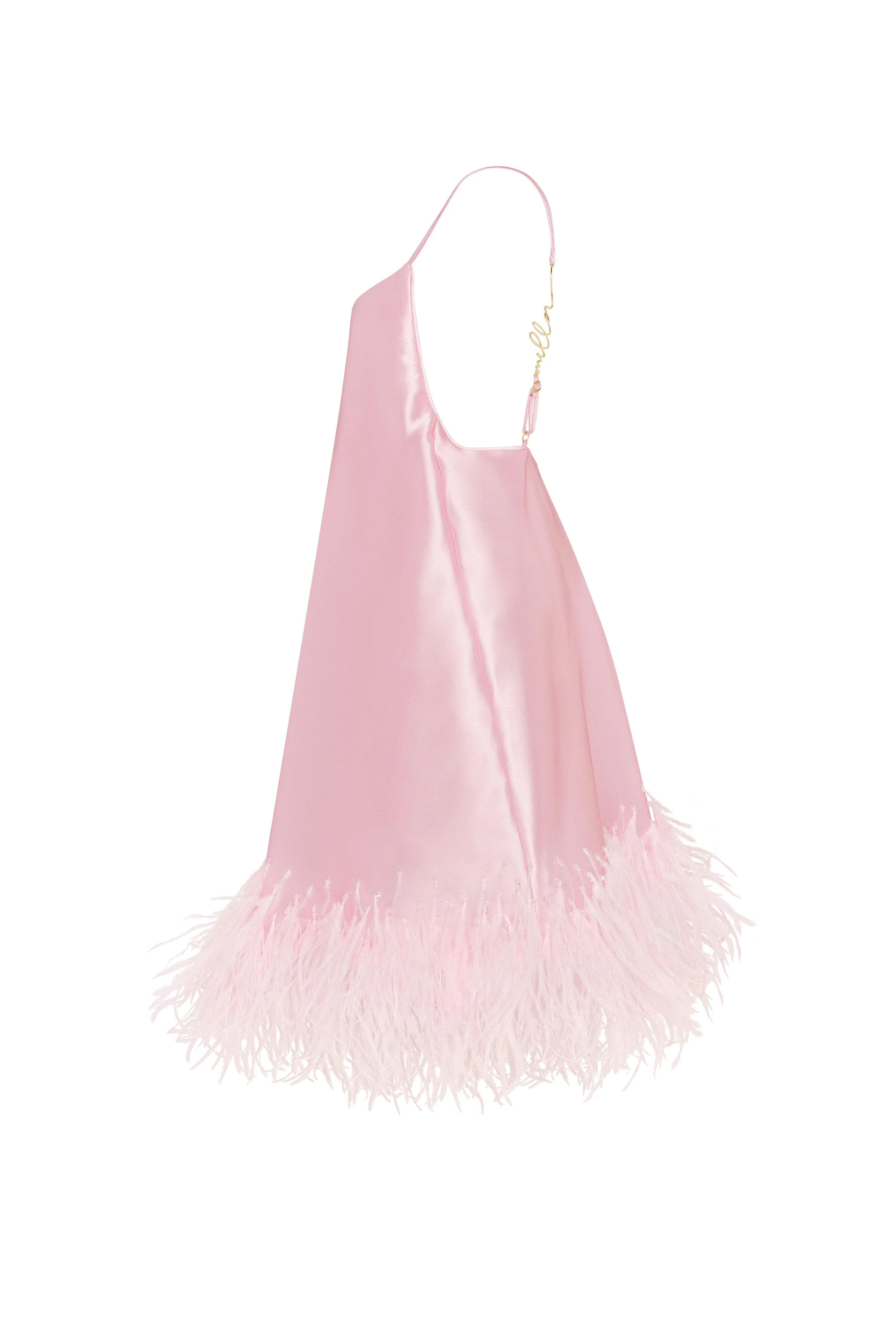 Bohemian pink feather-trimmed slip mini dress, Xo Xo