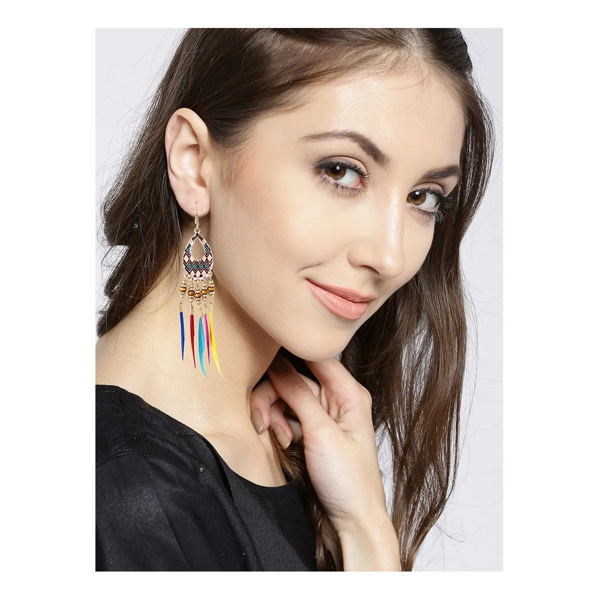 Bohemian Slim Multicolor Rose Gold Hanging Dangle Earring