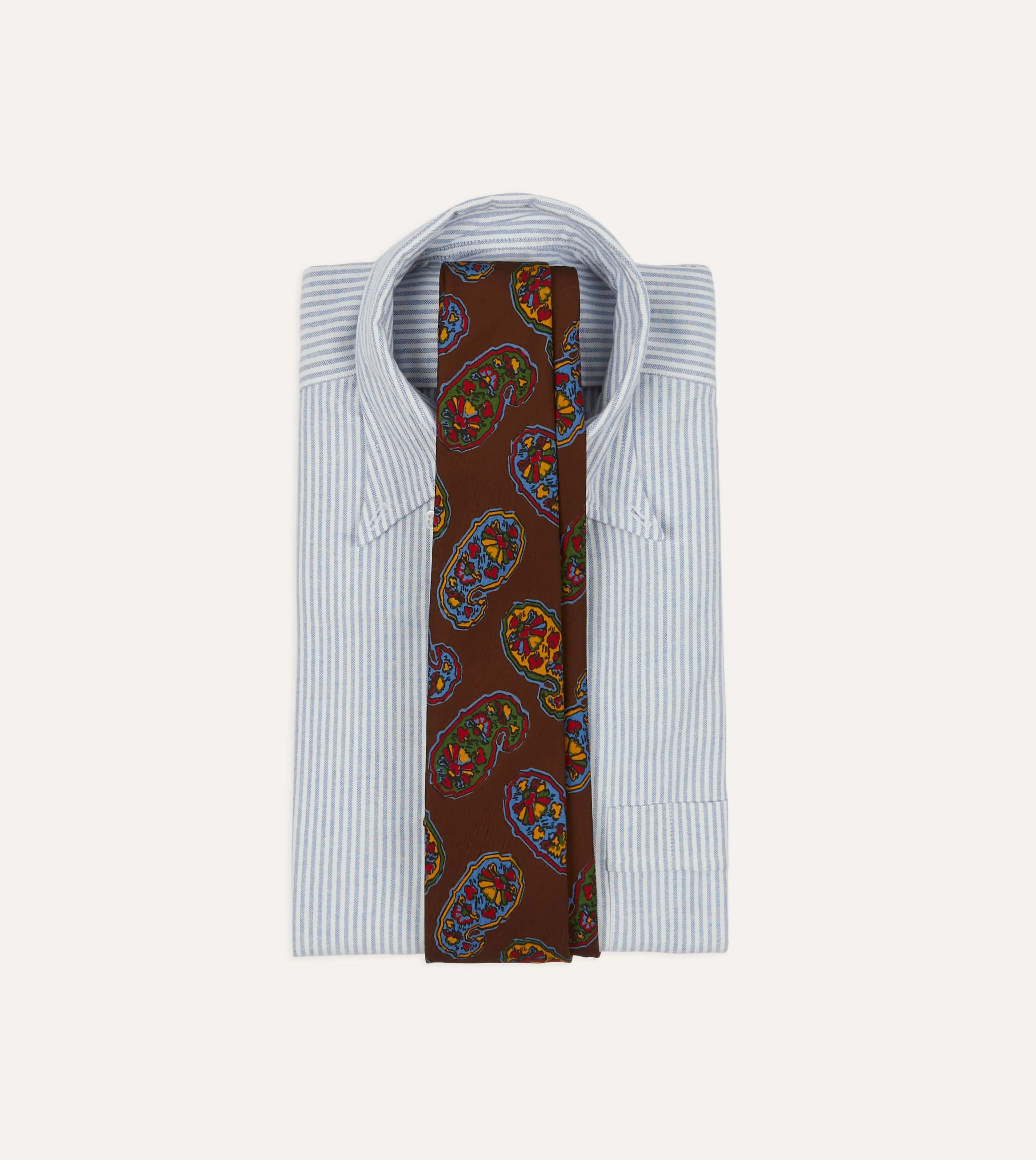 Brown Large Paisley Print Silk Self Tipped Tie