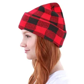 Buffalo Check Patterned Knit Beanie Hat