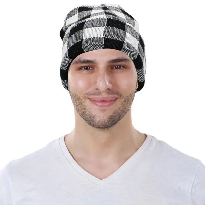 Buffalo Check Patterned Knit Beanie Hat