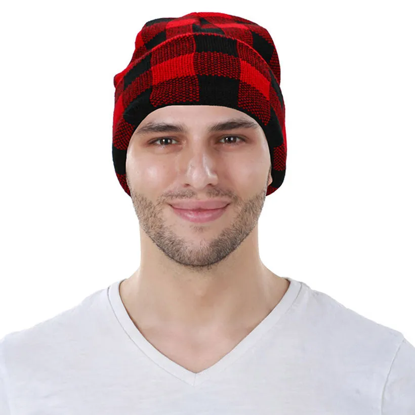 Buffalo Check Patterned Knit Beanie Hat