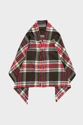 Button Shawl - Brown Cotton Heavy Twill Plaid