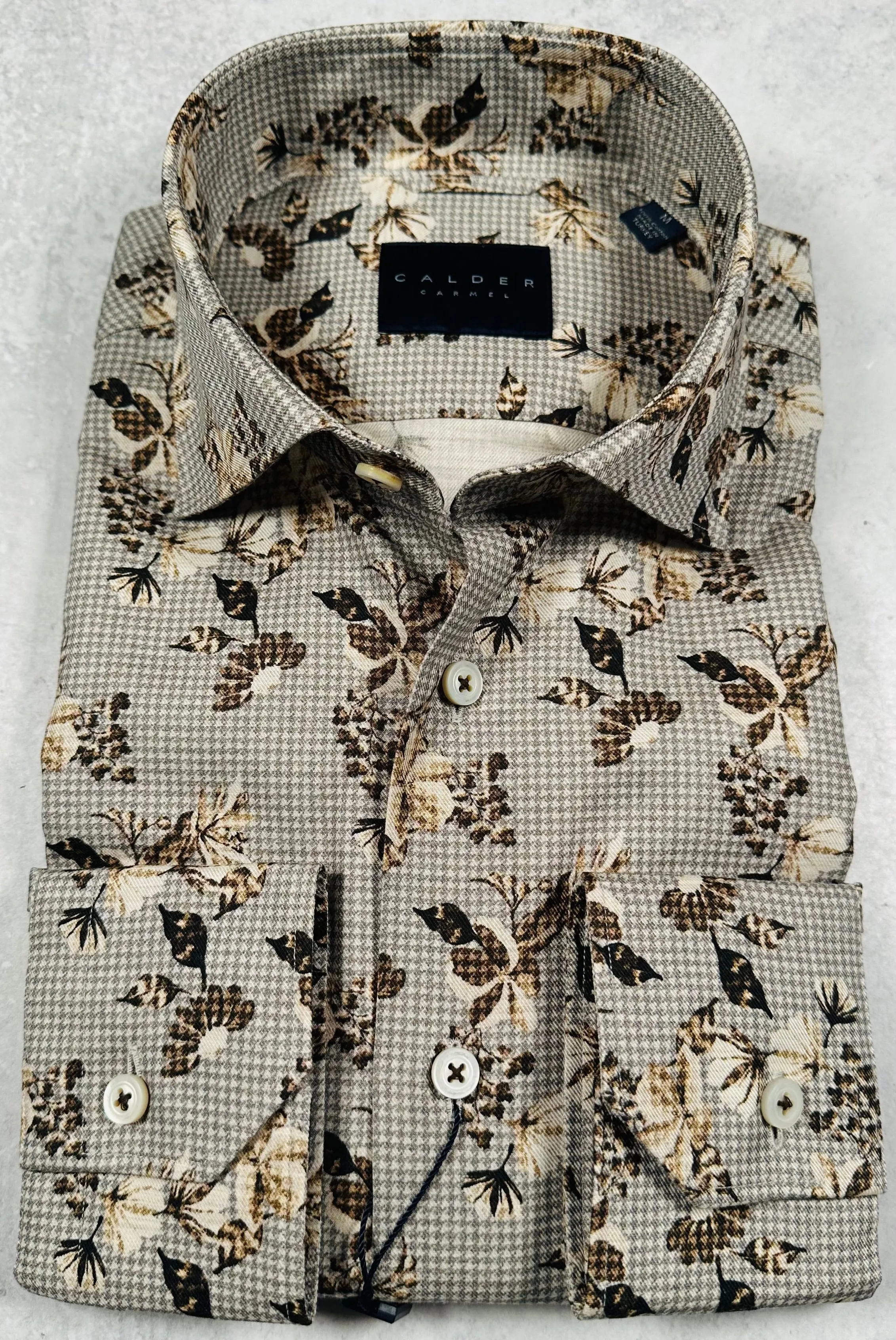 Calder Carmel Floral Overprint On Twill Melange Sport Shirt in Dove