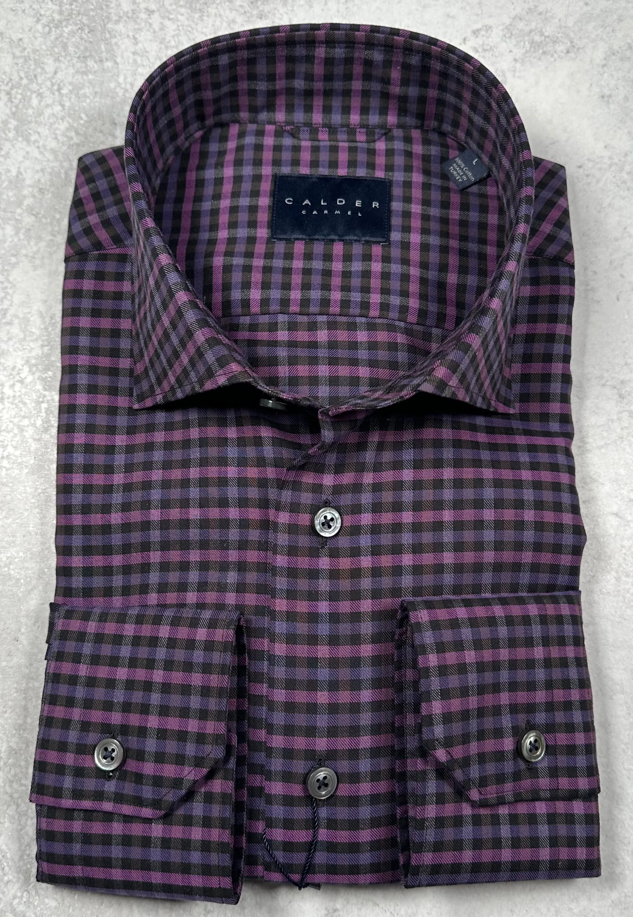 Calder Carmel Melange Twill Gingham Sport Shirt in Plum