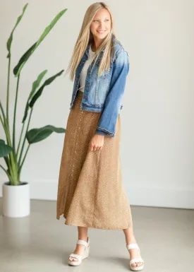 Camel Button Front Patterned Maxi Skirt