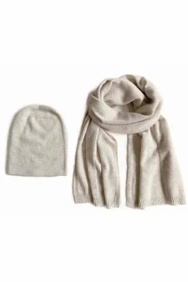 Cashmere hat and scarf set in oat