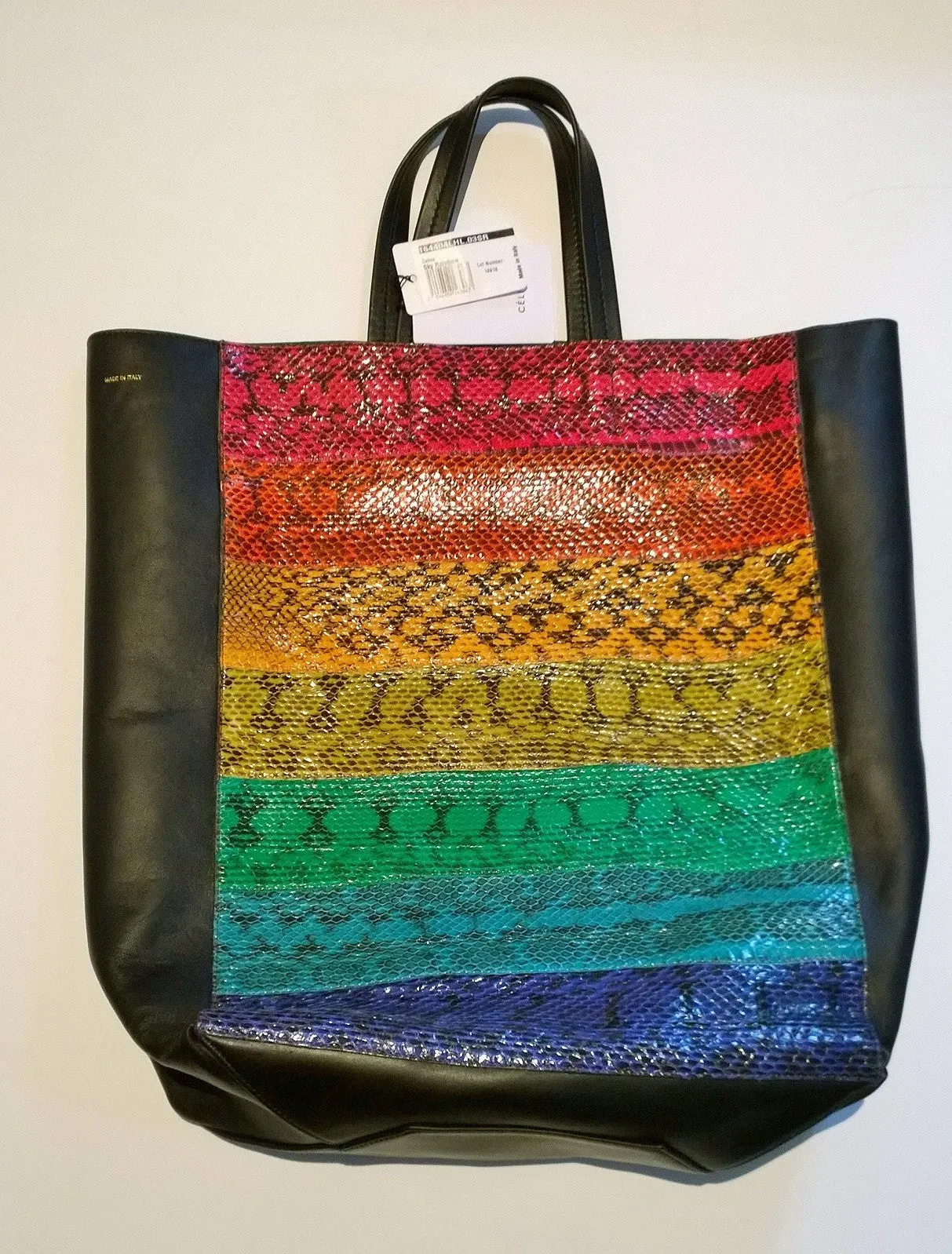 Celine Rainbow Watersnake Sale Shopper Discount Tote Bag Black Leather