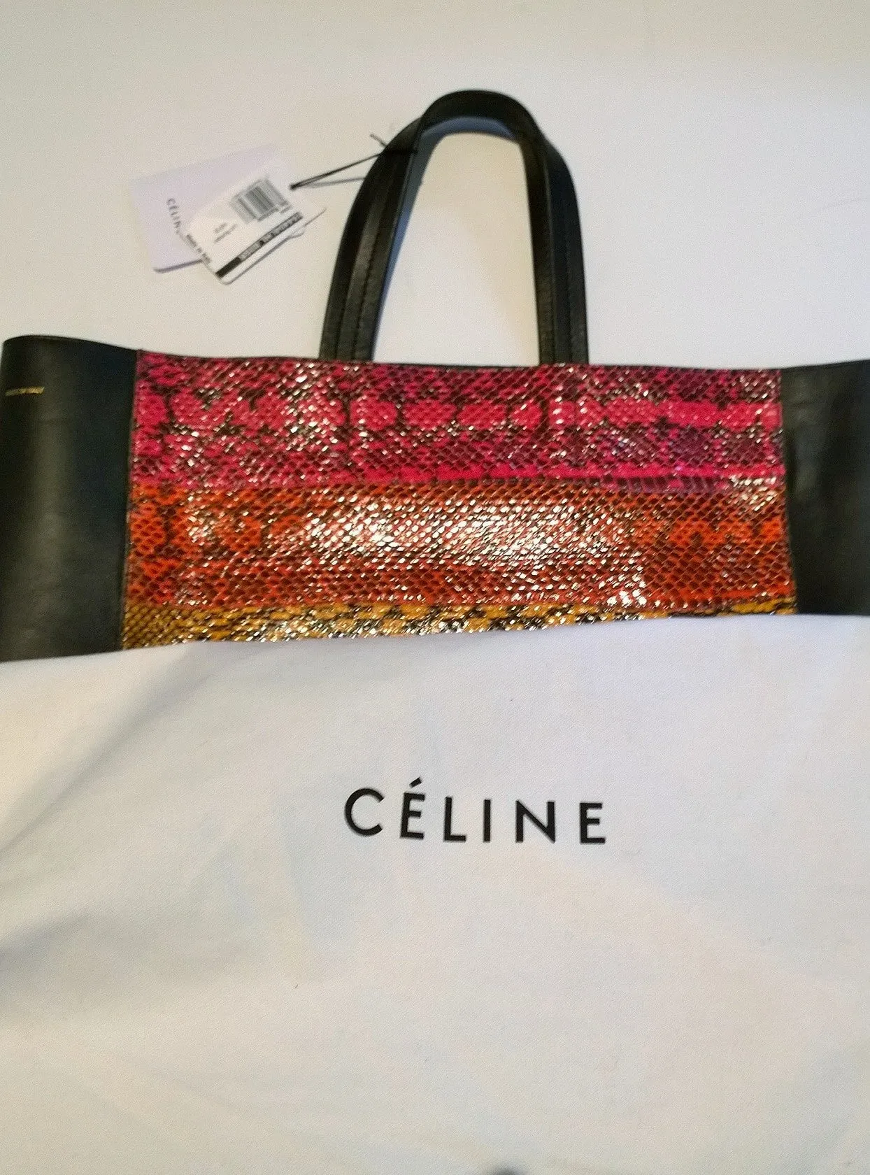 Celine Rainbow Watersnake Sale Shopper Discount Tote Bag Black Leather