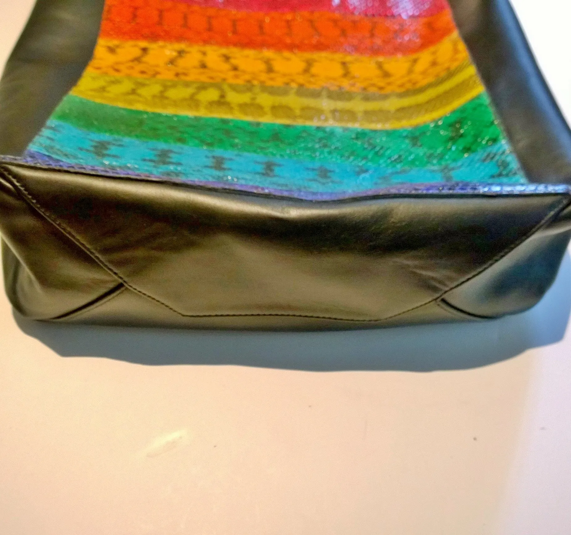 Celine Rainbow Watersnake Sale Shopper Discount Tote Bag Black Leather