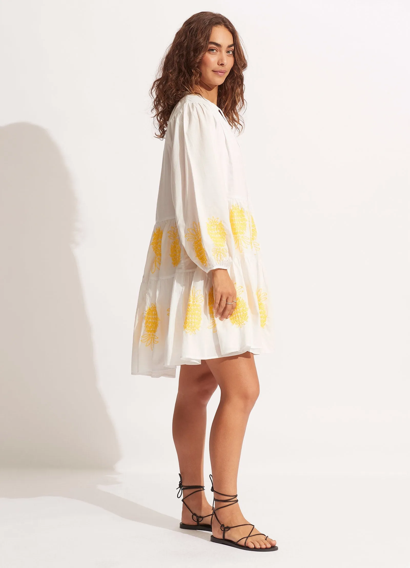 Corsica Embroidery Tier Dress - White