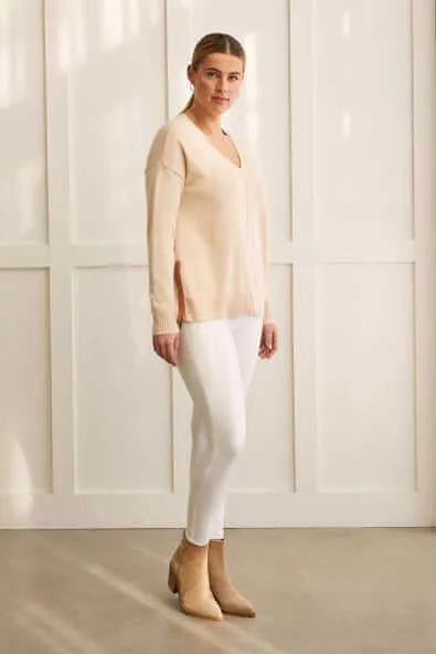 Cotton V-Neck Sweater with Zipper Detail