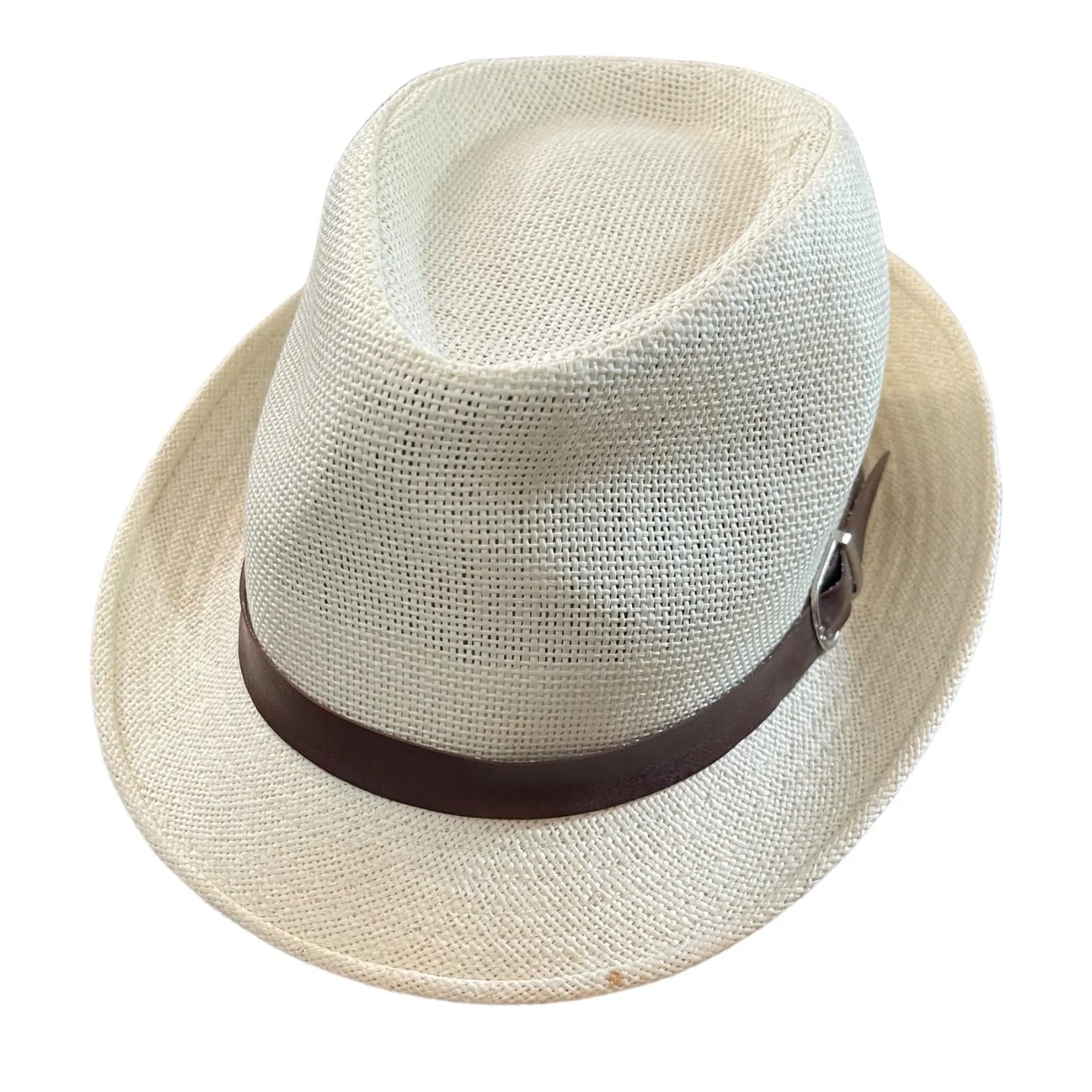 Cream Fedora With Brown Belt Decor Size 57