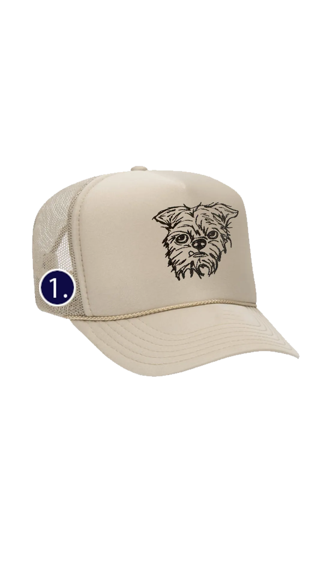 Custom Pet Portrait Trucker Hat with Mini Embroidery