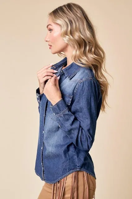 Denim Daze Long Sleeve Denim Button Up - Dark Wash