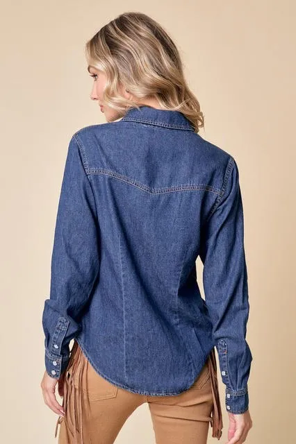 Denim Daze Long Sleeve Denim Button Up - Dark Wash