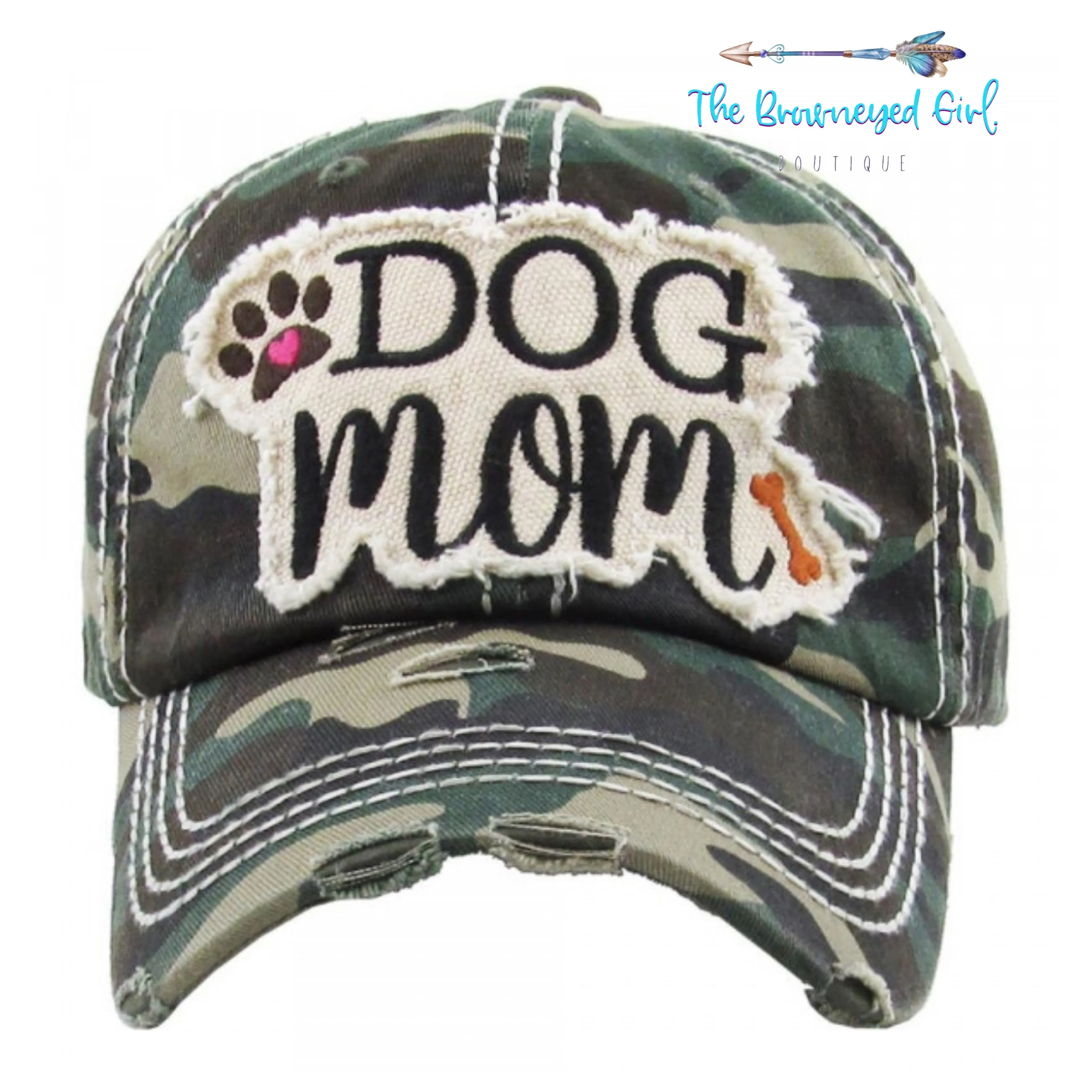 Dog Mom Distressed  BaseBall Hat Lavender/Camo