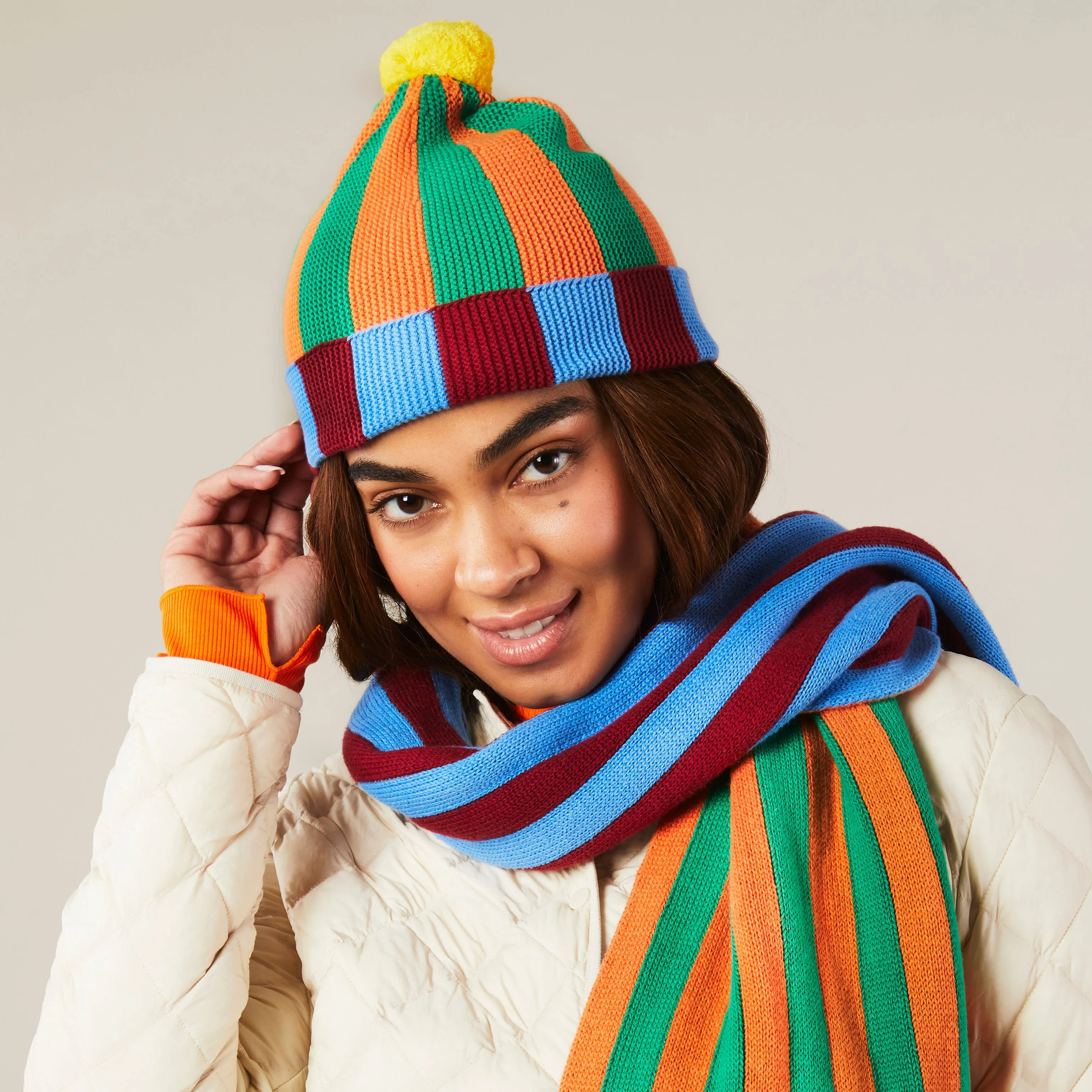 Dusen Dusen Cotton Striped Beanie - Blue/ Green