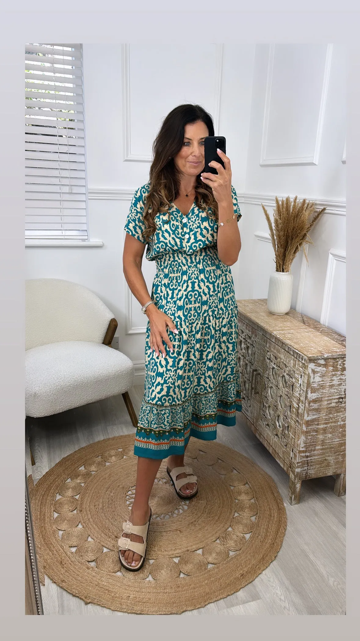 Eldora Teal Patterned Midi Dress