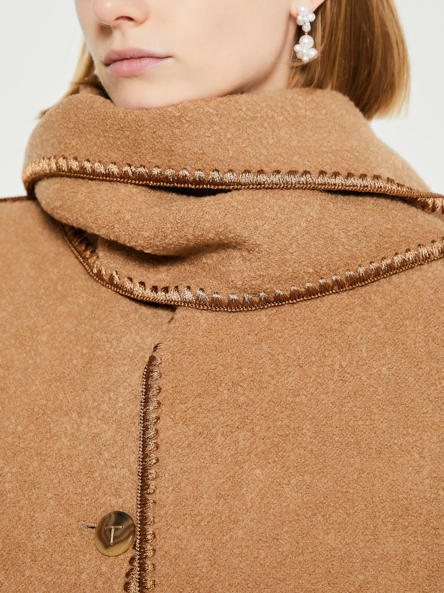 Embroidered Scarf Coat in Camel