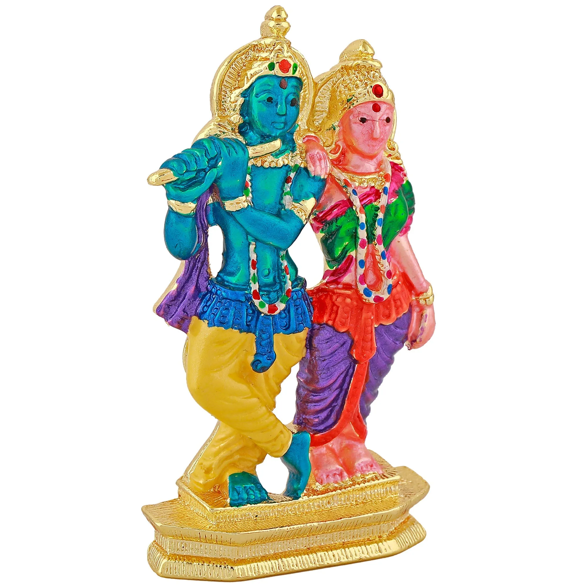 Estele Gold Plated Devotional Shree Radha Krishna Idol with Multi Color Enamel