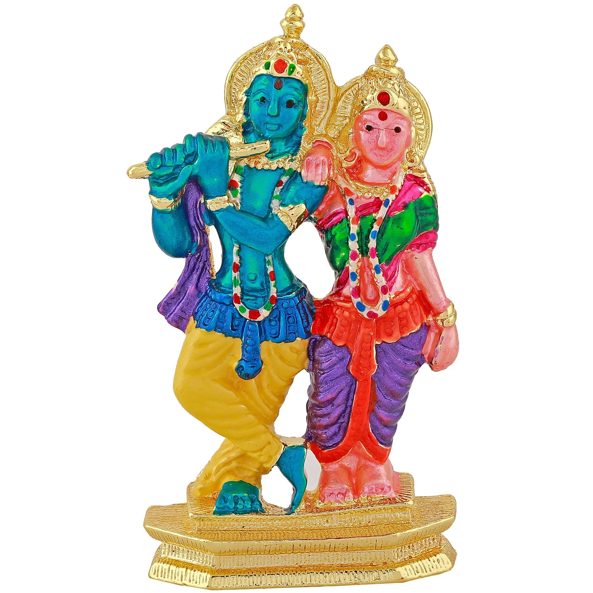 Estele Gold Plated Devotional Shree Radha Krishna Idol with Multi Color Enamel