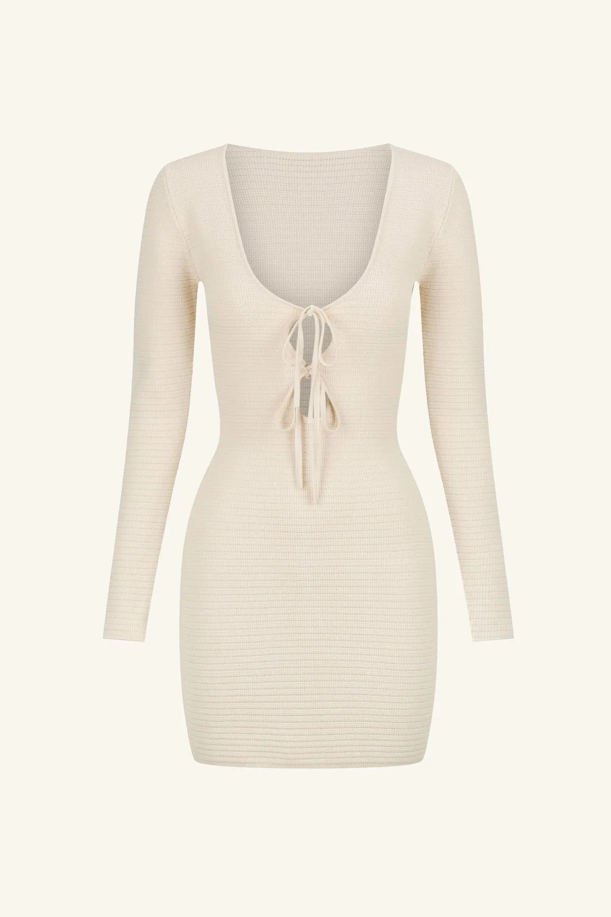 EVE LONG SLEEVE KEYHOLE MINI DRESS - BONE