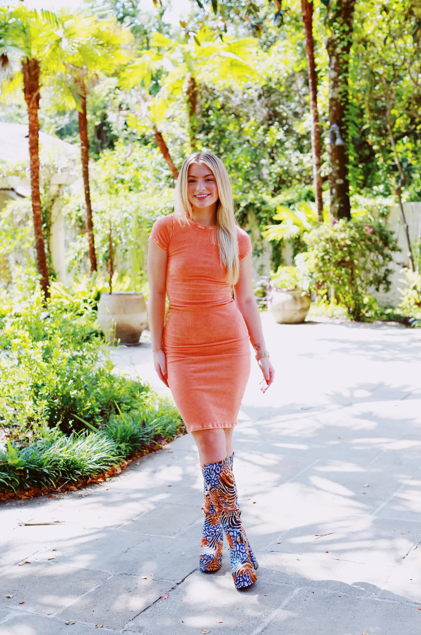 Eye Of The Tiger Platform Boots - Orange/Blue