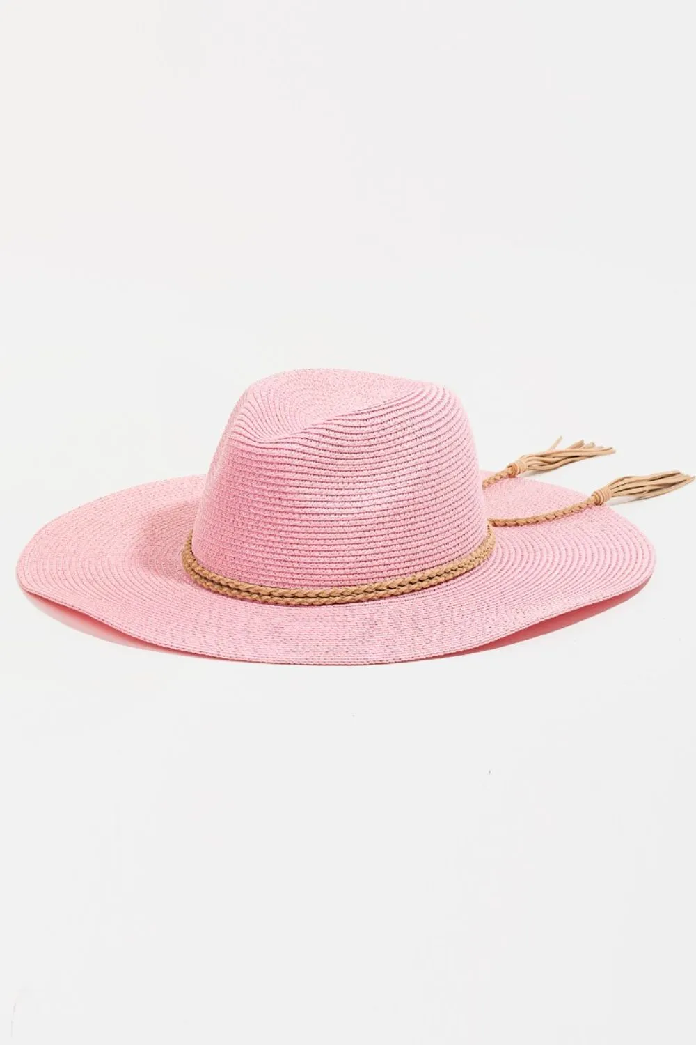 FAME STRAW BRAIDED ROPE STRAP FEDORA HAT