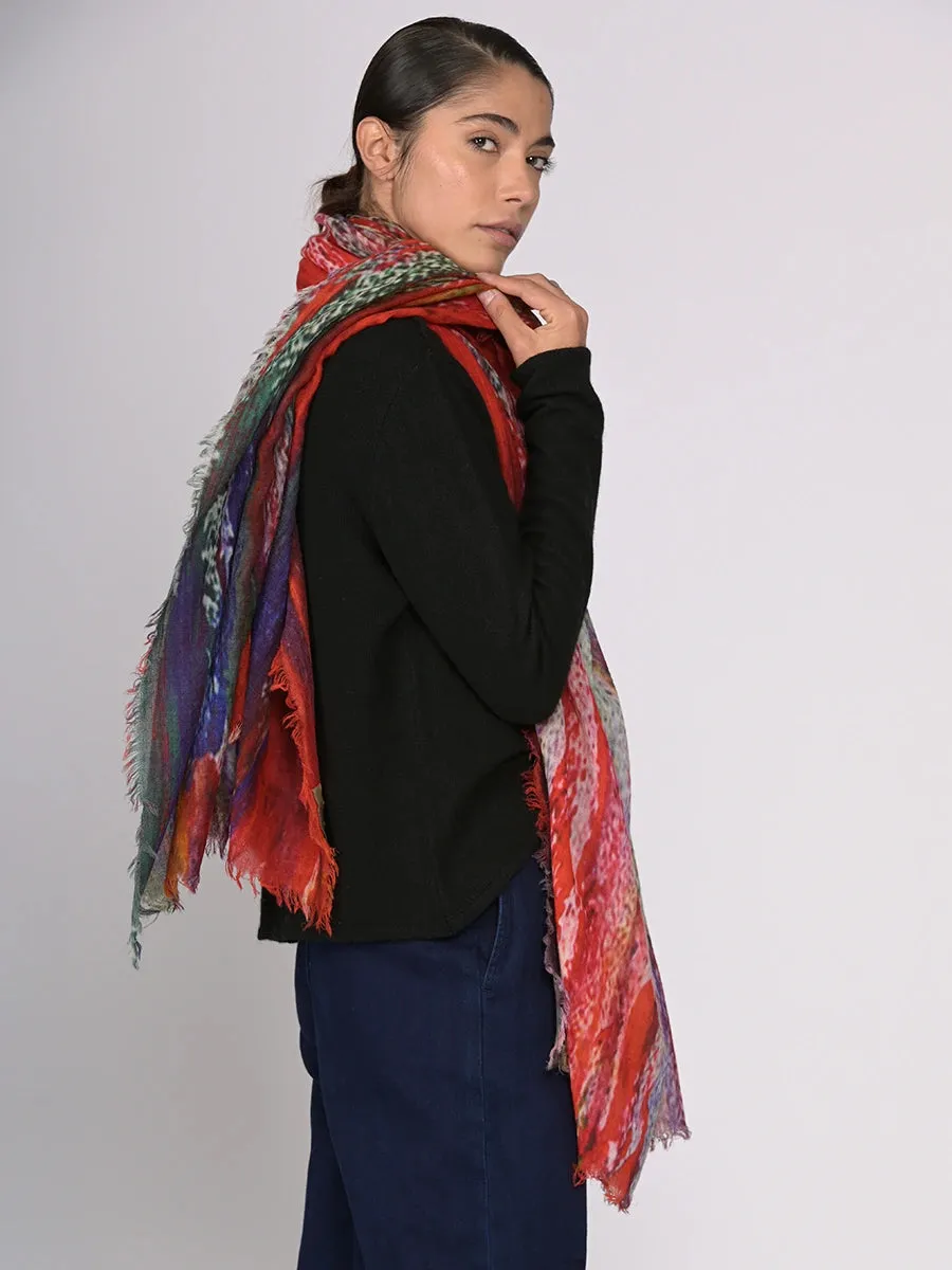 Fine Wool Print Scarf - Strokes of Colour