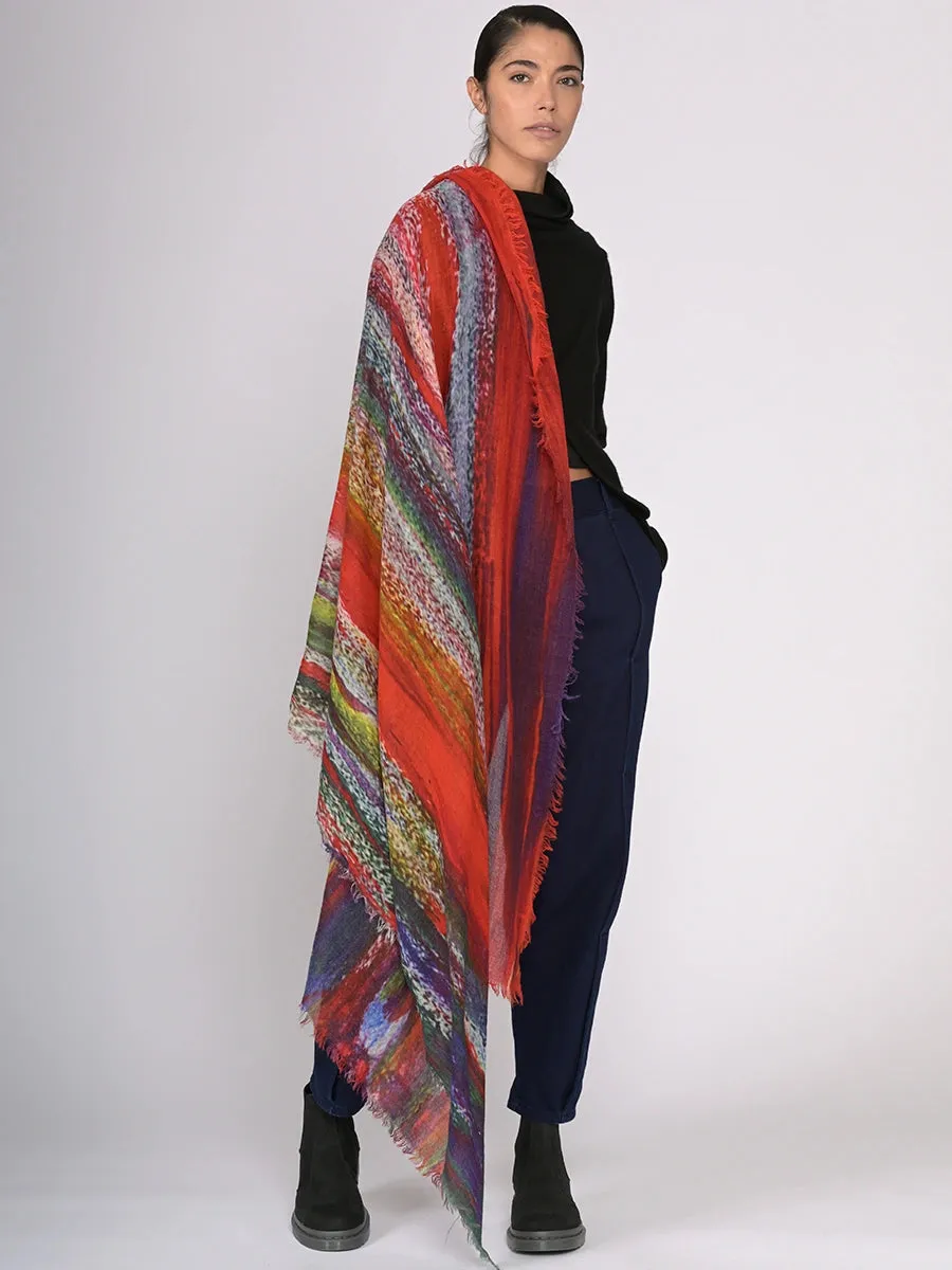 Fine Wool Print Scarf - Strokes of Colour