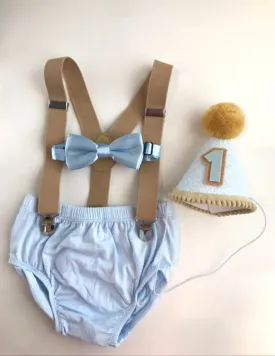 First Birthday Smash Cake Outfit Boy Birthday 1st cake smash suspenders, diaper cover, bowtie and birthday crown