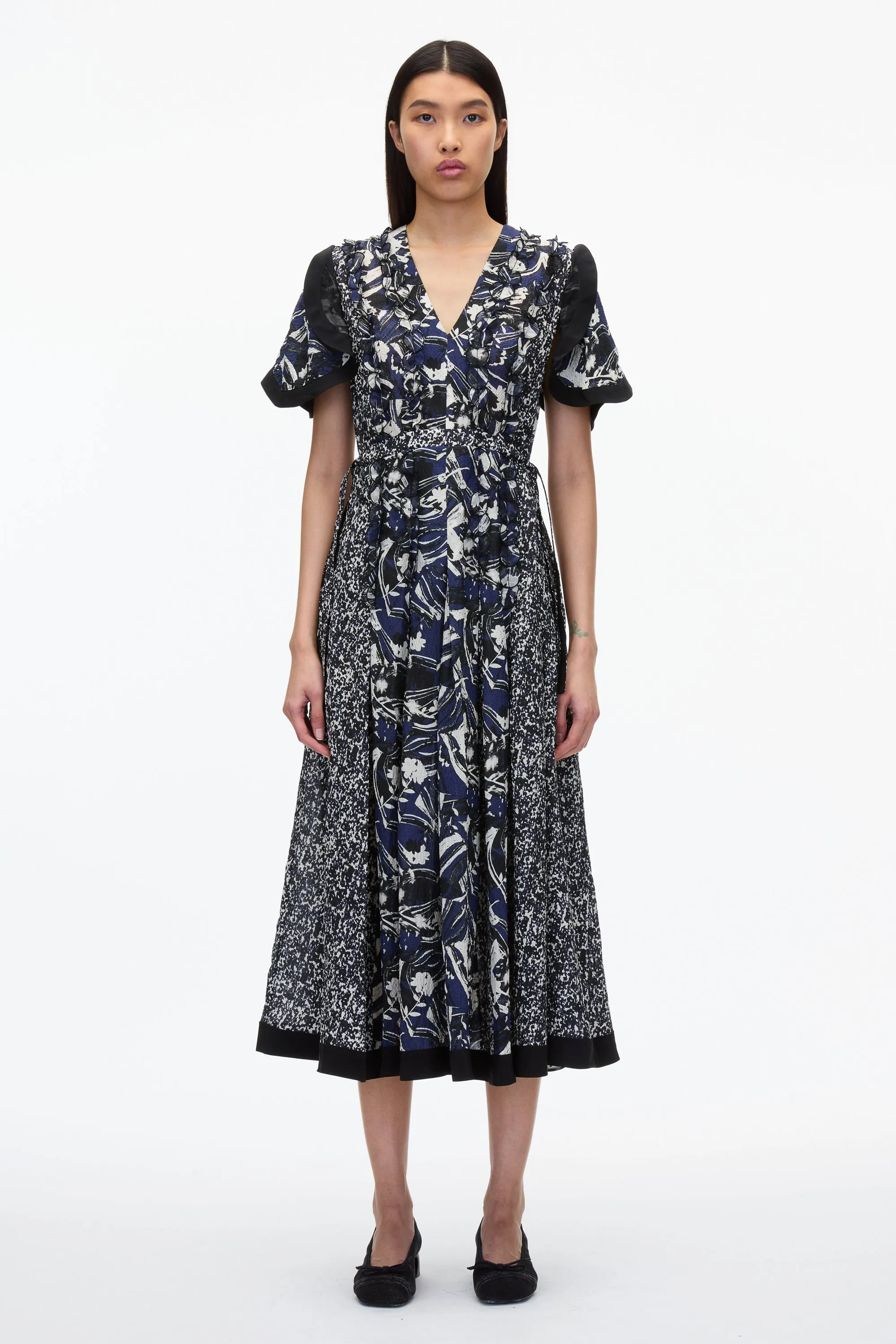 Floral Impressions Midi Dress with Petal Sleeves