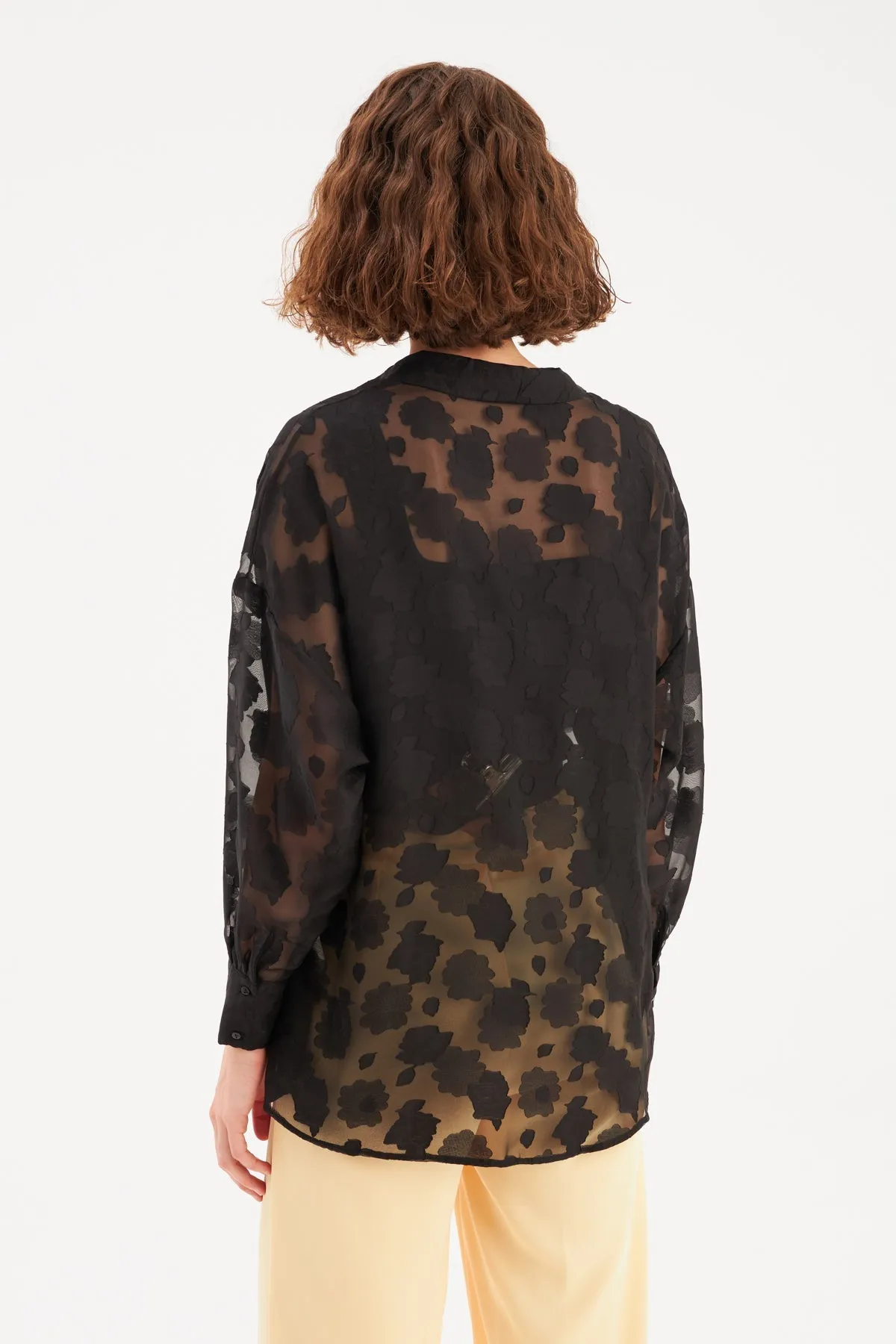 Floral Patterned Loose Shirt - BLACK