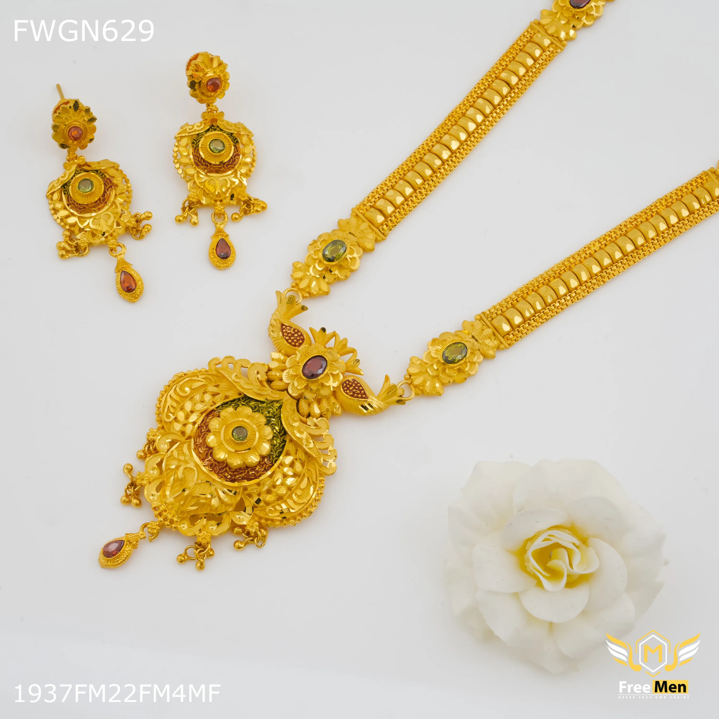 Freemen 1MG Traditional Rani Haar Long Set With Earring for women - FWGN629