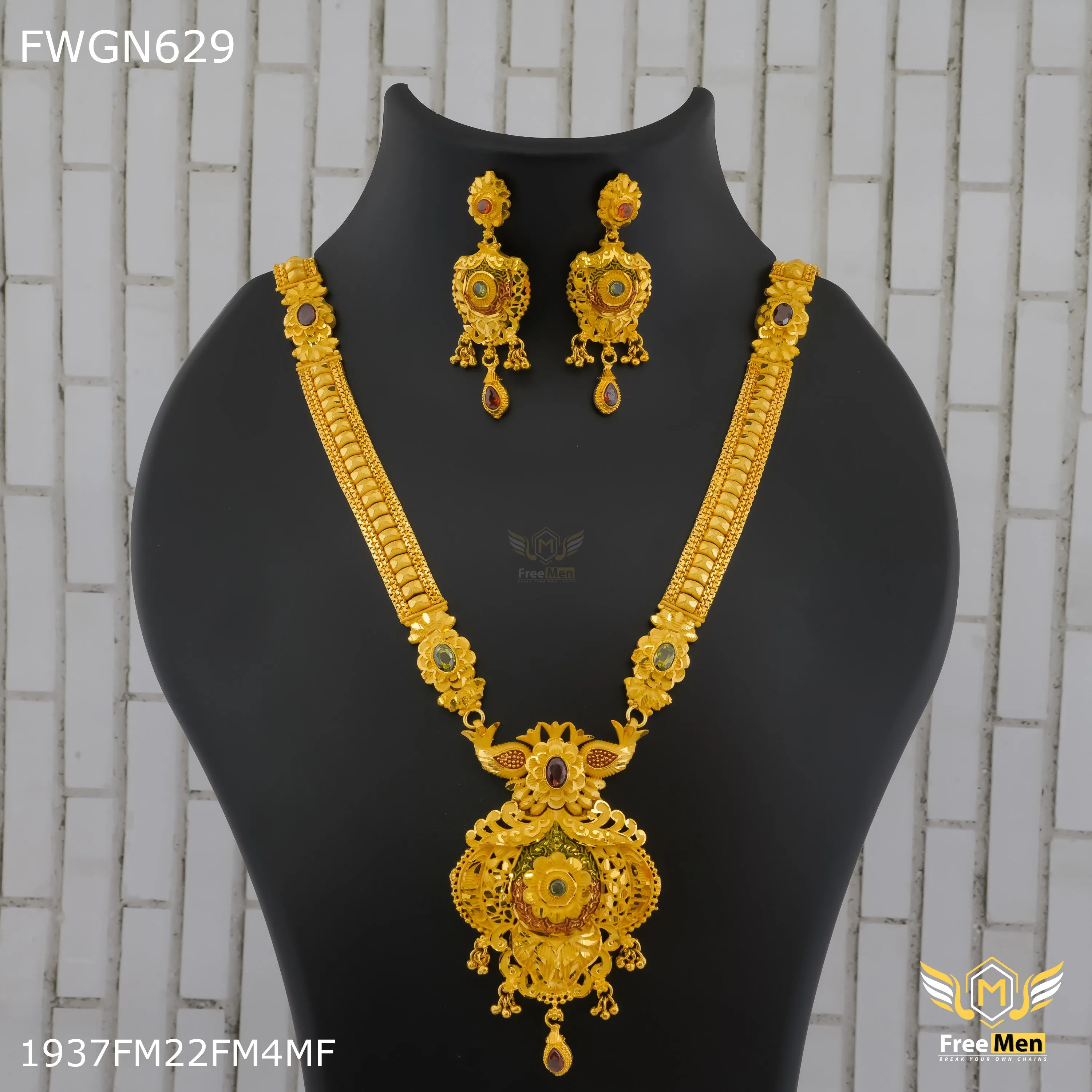 Freemen 1MG Traditional Rani Haar Long Set With Earring for women - FWGN629