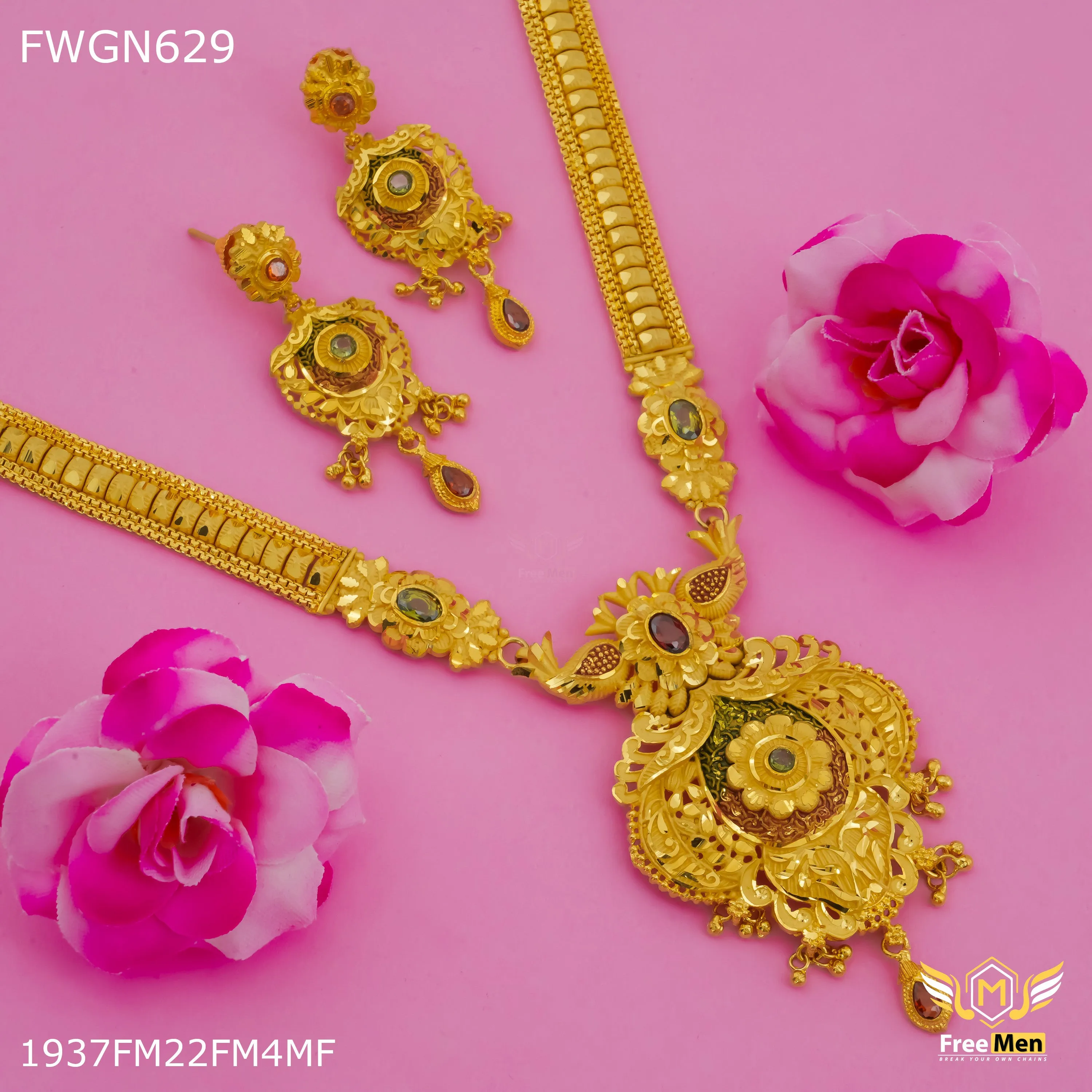 Freemen 1MG Traditional Rani Haar Long Set With Earring for women - FWGN629