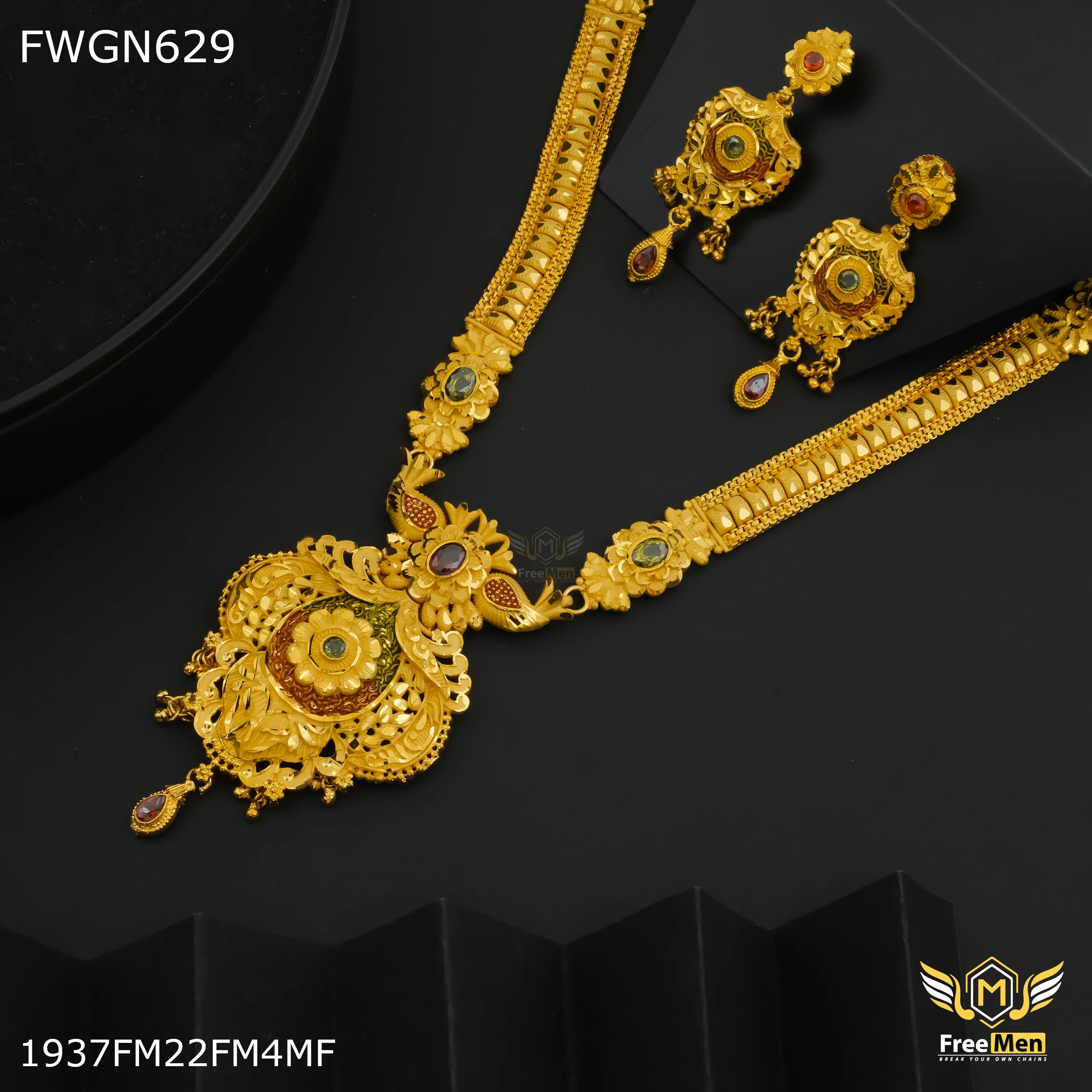 Freemen 1MG Traditional Rani Haar Long Set With Earring for women - FWGN629