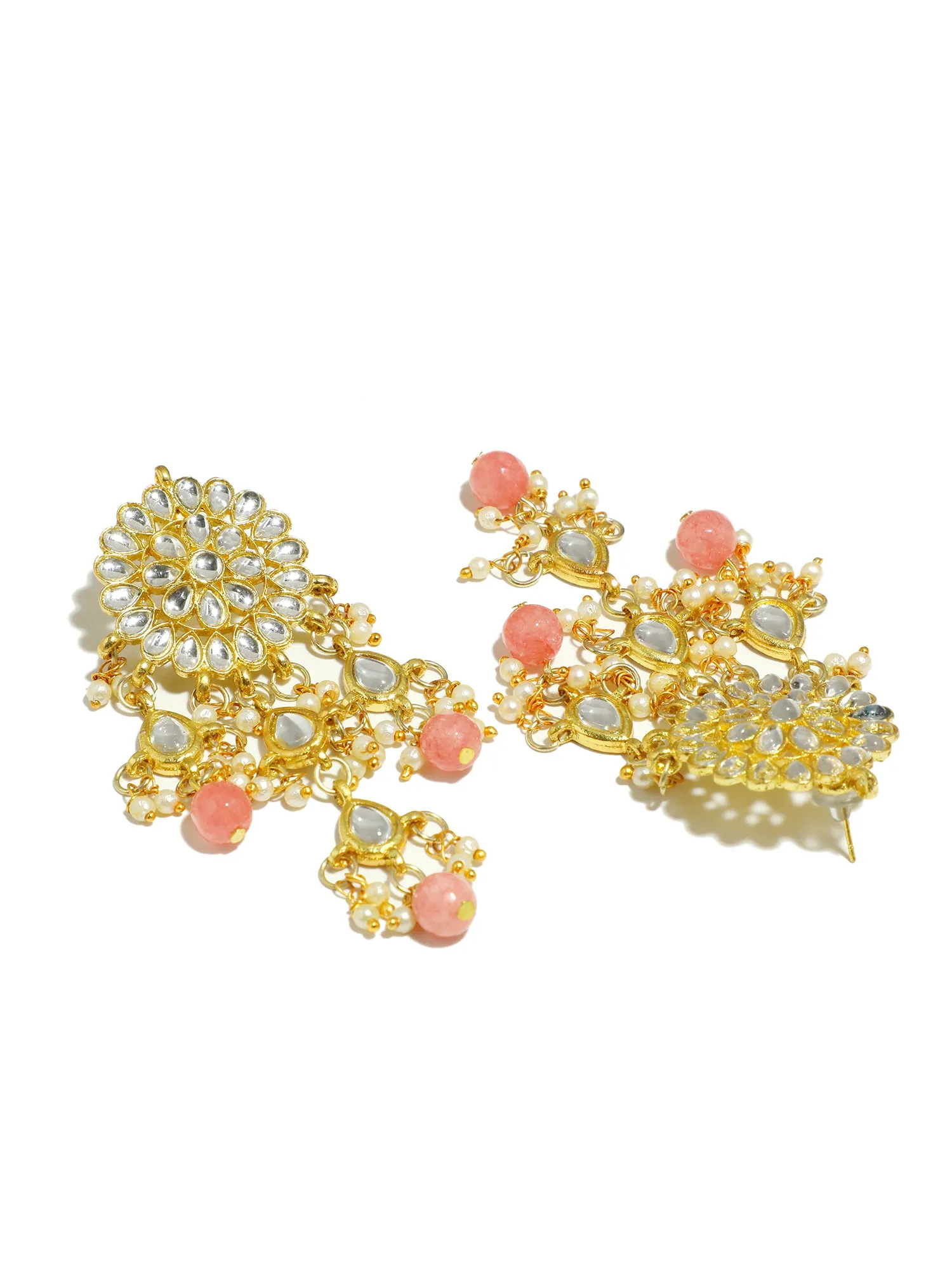 Gold Plated Peach Beads Kundan Tassel Earrings for Women