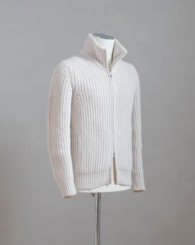 Gran Sasso Heavy Ribbed Full Zip Knitted Jacket / Natural White