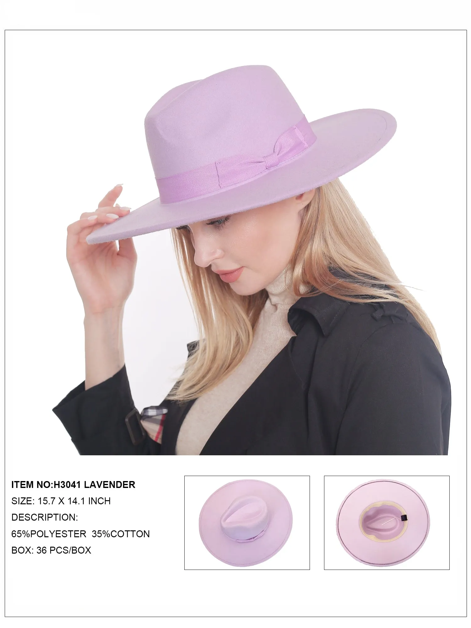 H3041 Lavender Fedora Felt Bow Hat