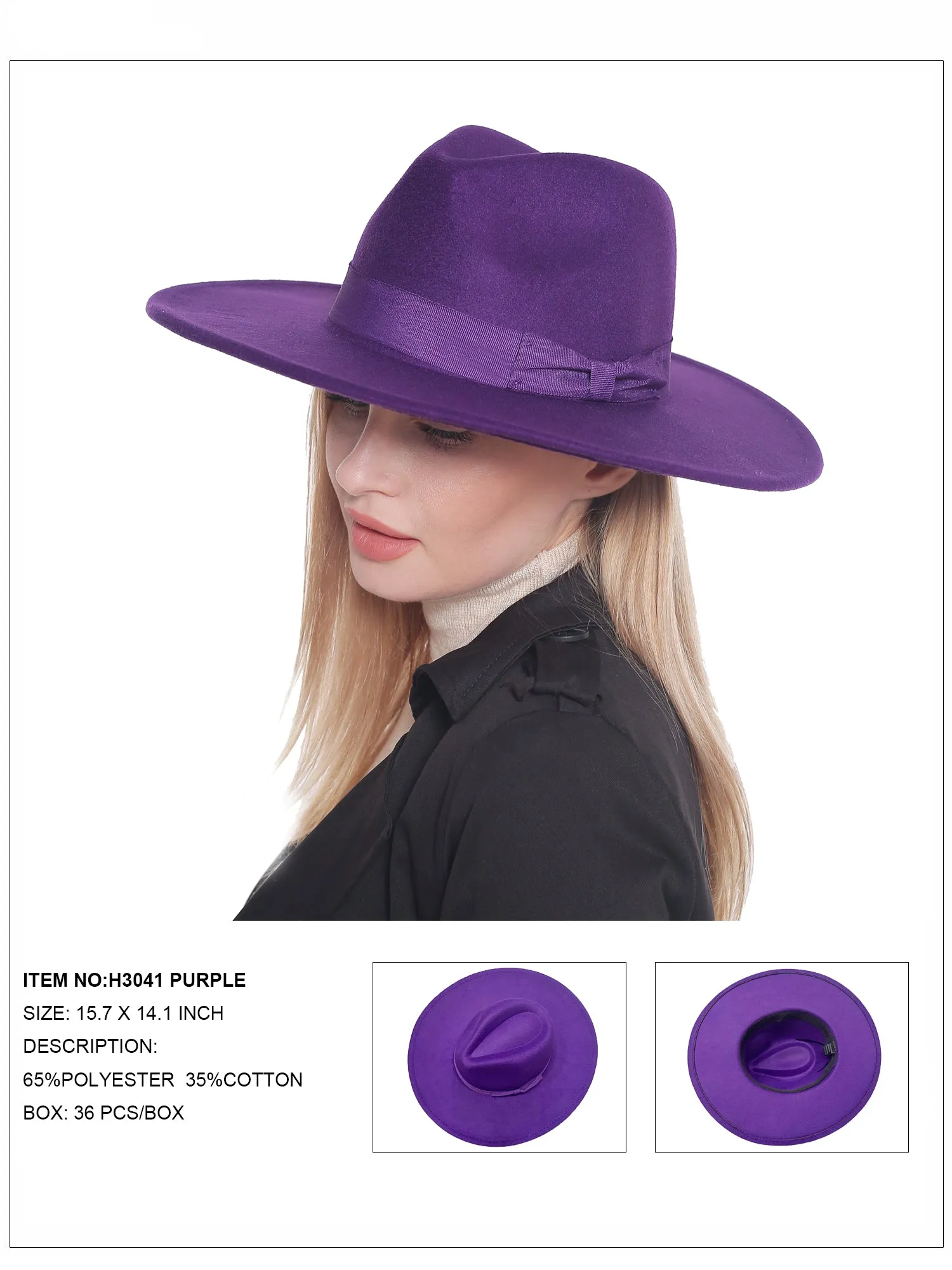 H3041 Purple Fedora Felt Bow Hat