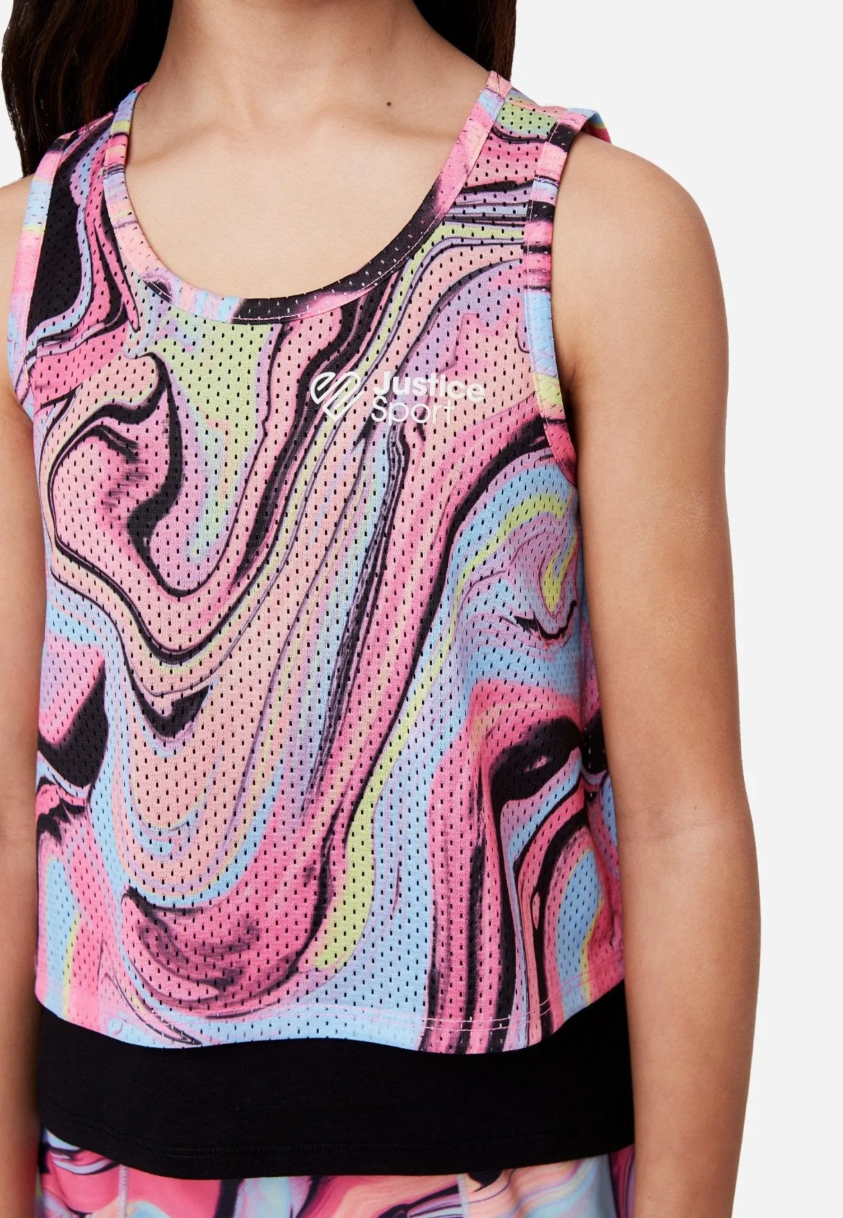 J Sport Patterned Mesh Layered Tank