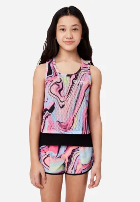 J Sport Patterned Mesh Layered Tank