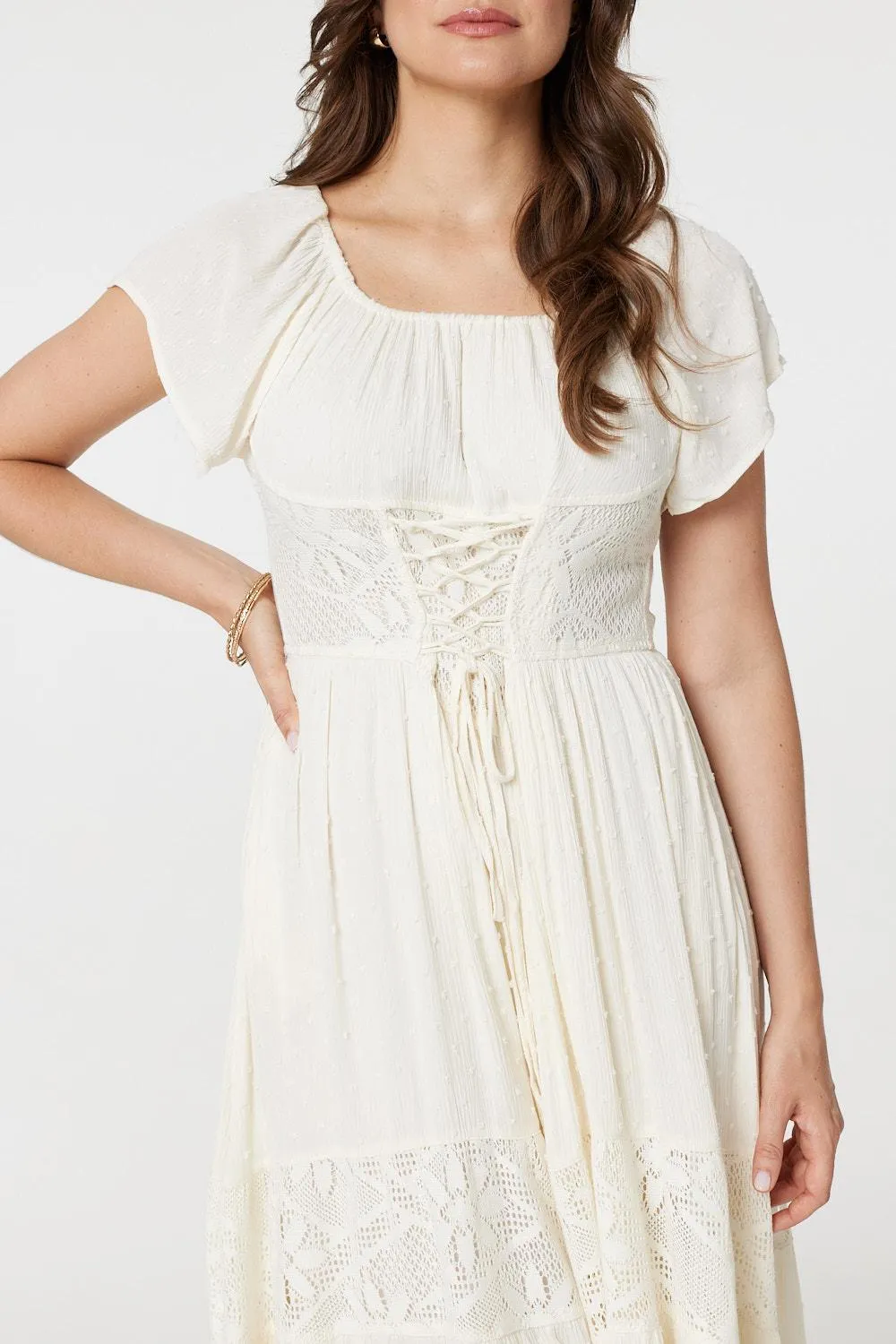 Lace Detail Tie-Up Front Maxi Dress