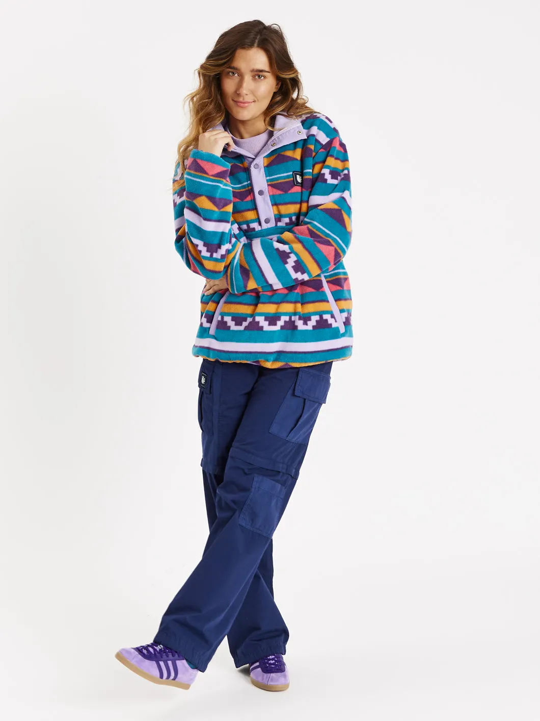 Lupin Retro Pattern Popper Neck Fleece