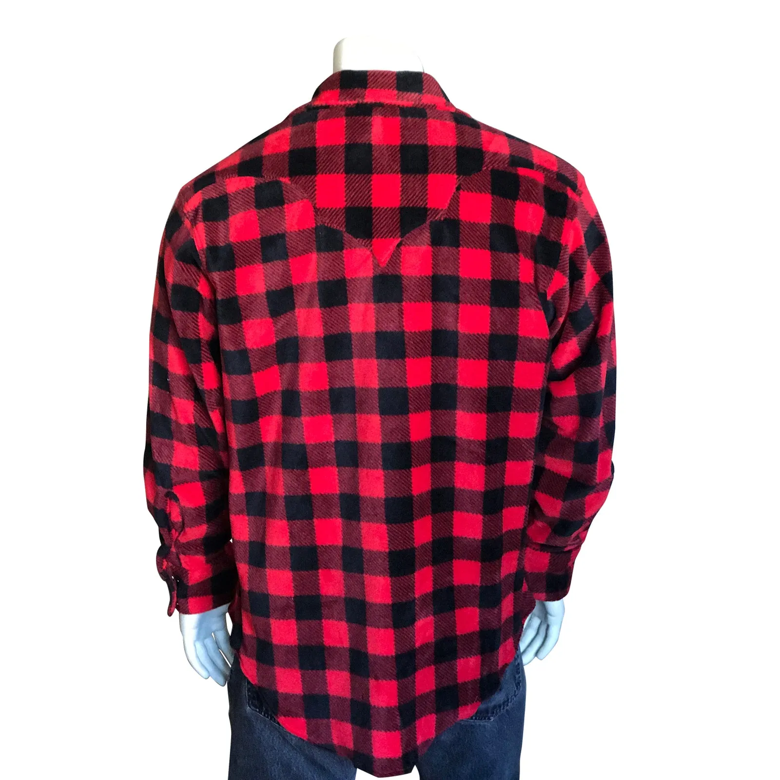 Men's Buffalo Check Fleece Western Shirt in Red & Black